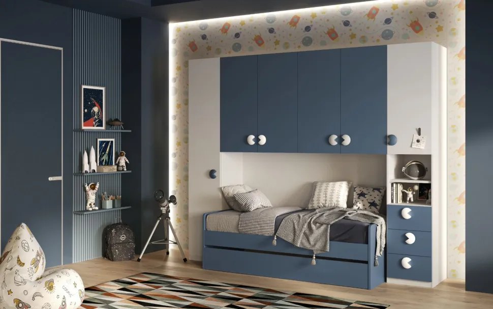 Armadio a ponte Bianco opaco e Blu Navy L 294