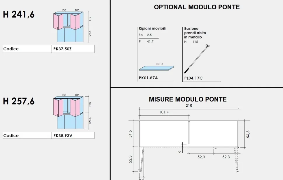Armadio a Ponte con ante a soffietto disponibile in 2 misure e vari colori