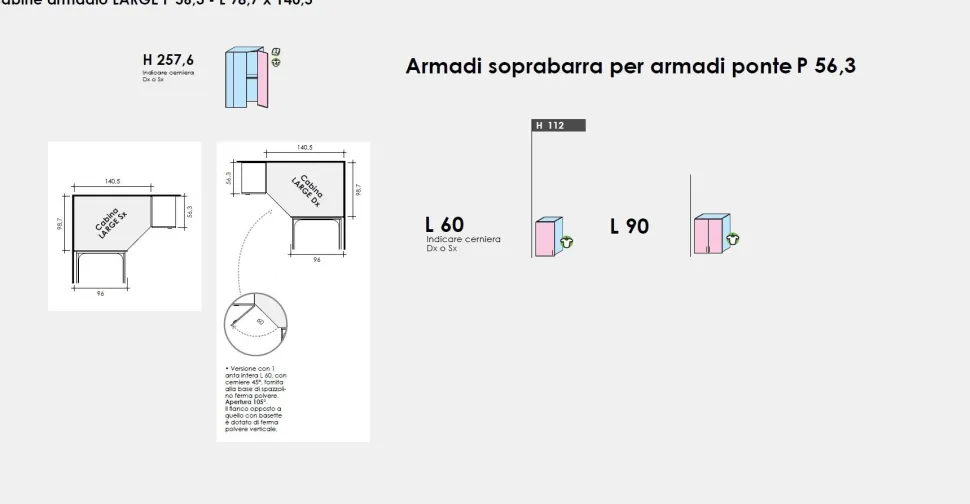 Armadio a Ponte con cabina angolare finitura Canapa Opaco