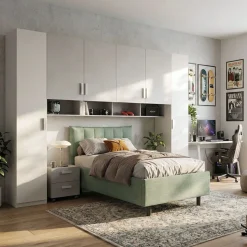 Armadio a ponte moderno Bianco Opaco e Gesso 6 ante battenti L 333