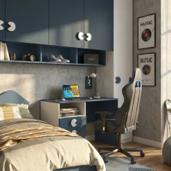 Armadio a ponte moderno Bianco Opaco e Blu Navy 6 ante battenti L 333
