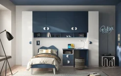 Armadio a ponte moderno Bianco Opaco e Blu Navy 6 ante battenti L 333