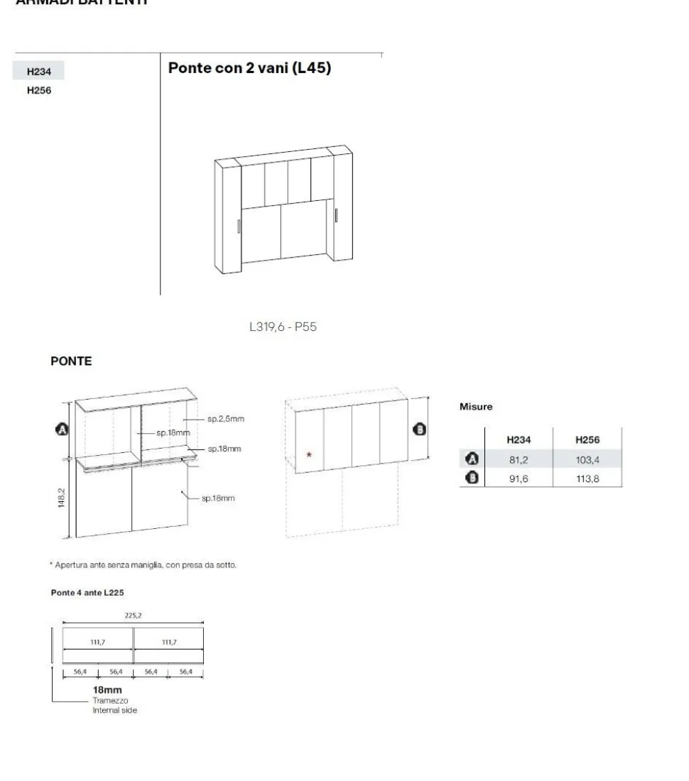 Armadio a ponte moderno con ante battenti L 319,6 Rovere e Grigio e maniglie in MDF disponibile in 2 misure e vari colori