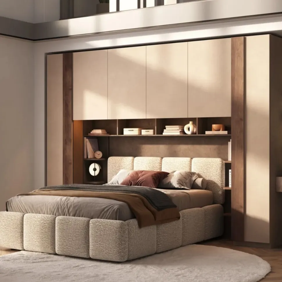 Armadio a ponte Moderno in finitura Cashmere e maniglie Mercure L 334