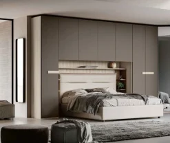 Armadio a ponte reversibile Olmo e Grigio moderno con ante battenti L 365 e maniglie in MDF disponibile in 2 misure e vari colori