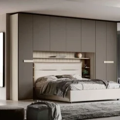 Armadio a ponte reversibile Olmo e Grigio moderno con ante battenti L 365 e maniglie in MDF disponibile in 2 misure e vari colori