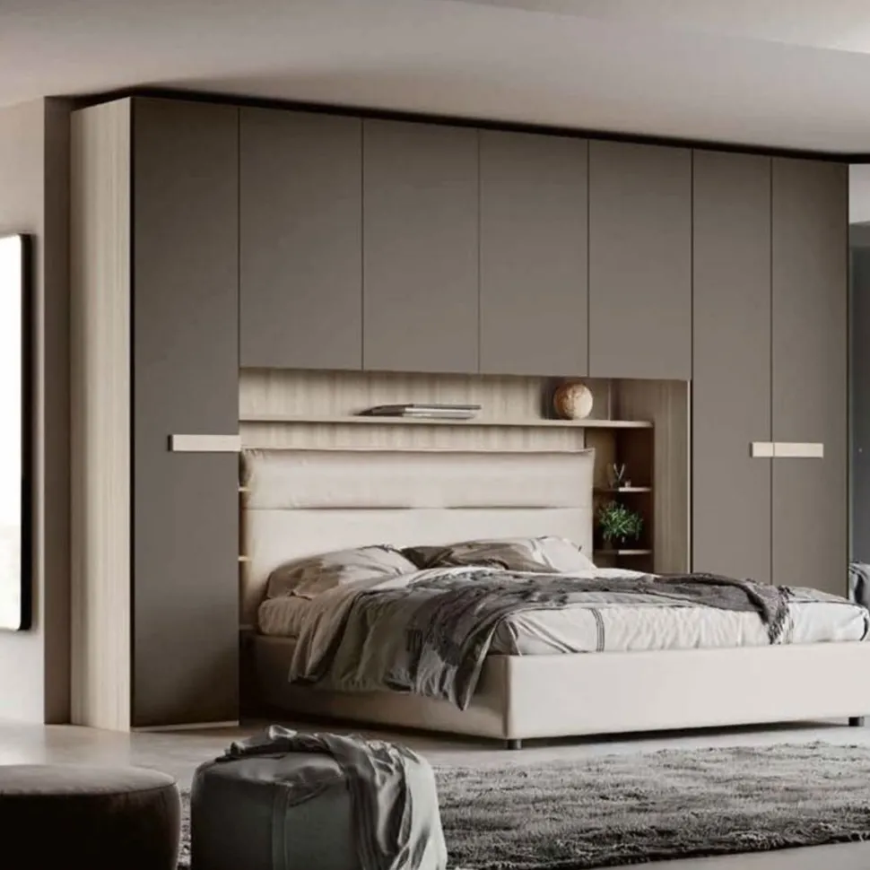 Armadio a ponte reversibile Olmo e Grigio moderno con ante battenti L 365 e maniglie in MDF disponibile in 2 misure e vari colori