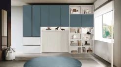 Armadio a ponte salvaspazio con libreria in Argilla, Bronzo e Grigio cenere disponibile in 2 misure e vari colori
