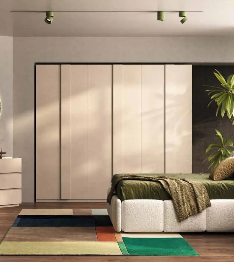 Armadio battente componibile con maniglia a tutta altezza in finitura Cashmere e Rovere Mercure disponibile in 5 misure