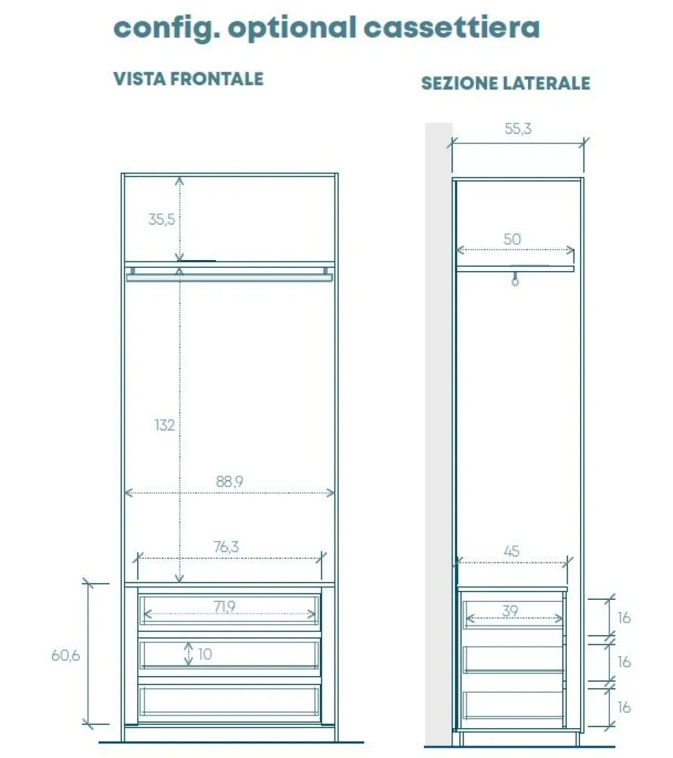 Armadio battente componibile con maniglia a tutta altezza in finitura Cashmere e Rovere Mercure disponibile in 5 misure