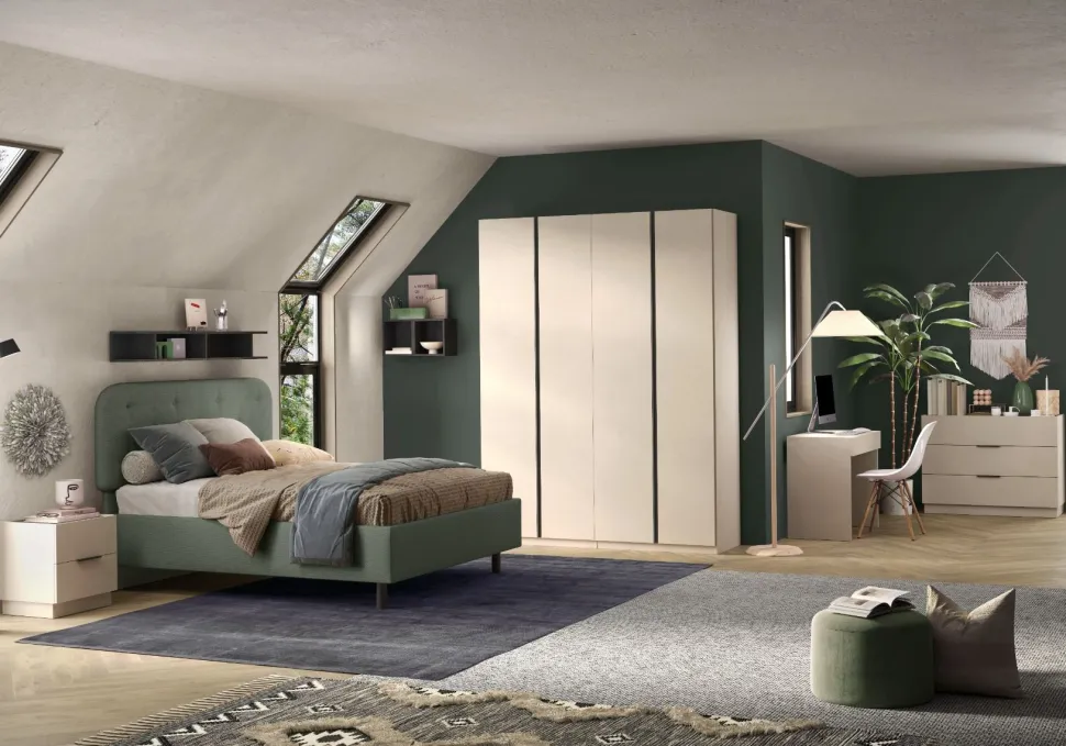Armadio battente componibile con maniglia a gola in finitura Cashmire e Antracite disponibile in 5 misure