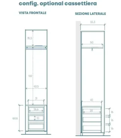Armadio battente componibile con maniglia a tutta altezza in finitura Cashmere e Rovere disponibile in 5 misure con grafica