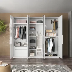 Armadio battente componibile con maniglia a tutta altezza in finitura Cashmere e Rovere disponibile in 5 misure con grafica