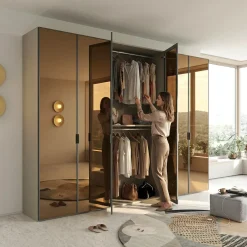 Armadio Battente Componibile con Ante in Alluminio e Specchio Bronzato