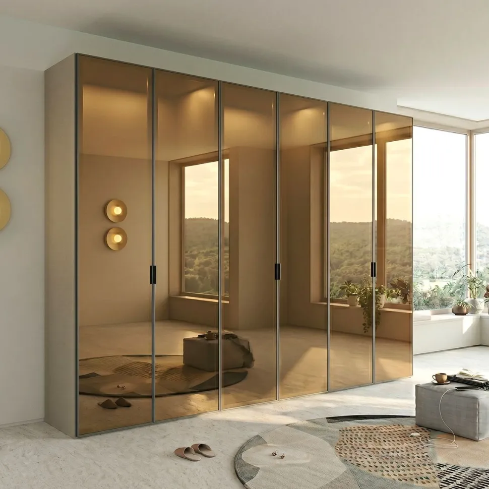 Armadio Battente Componibile con Ante in Alluminio e Specchio Bronzato