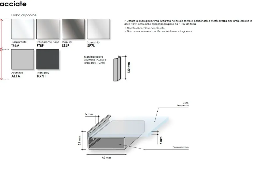 Armadio battente componibile con 4 ante in vetro e telaio in alluminio disponibile in 2 misure e vari colori