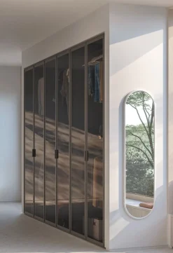 Armadio battente componibile con ante in vetro e telaio in alluminio disponibile in 33 misure e vari colori