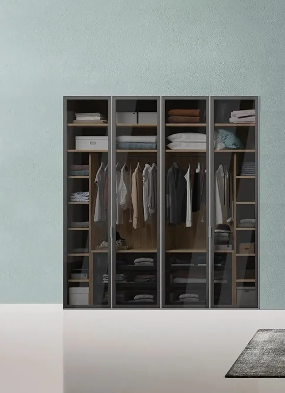 Armadio battente componibile con ante in vetro e telaio in alluminio disponibile in 33 misure e vari colori