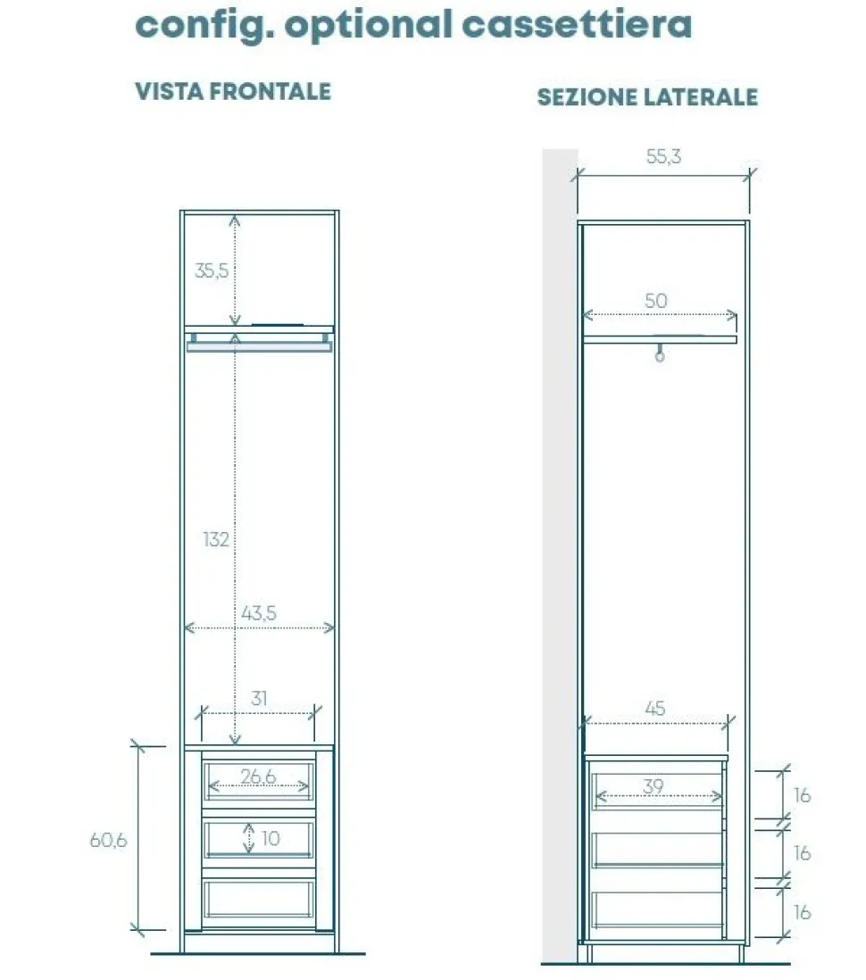 Armadio battente componibile con ante a specchio Track linea Chèrie in finitura Bronzo