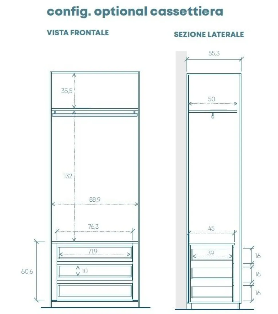 Armadio battente con anta in vetro Bronzato e telaio in Alluminio 6 Misure Componibili