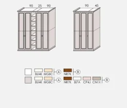 Armadio battente con libreria e 7 ante con telaio Style linea Ginevra disponibile in 2 misure e vari colori