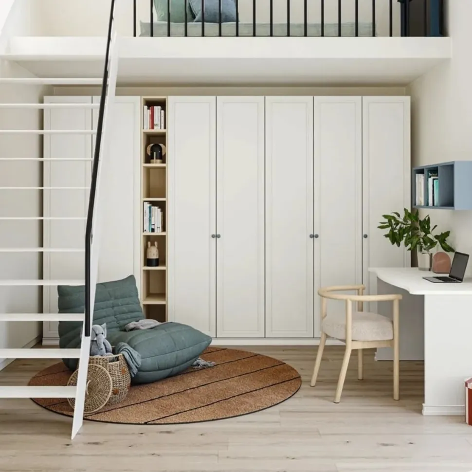 Armadio battente con libreria e 7 ante con telaio Style linea Ginevra disponibile in 2 misure e vari colori