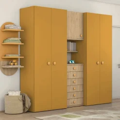 Armadio battente con modulo centrale con cassetti disponibile in 2 misure e 13 colori