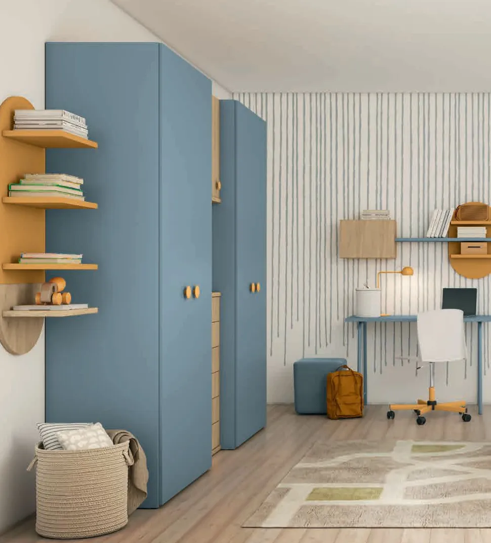 Armadio battente con modulo centrale con cassetti disponibile in 2 misure e 13 colori