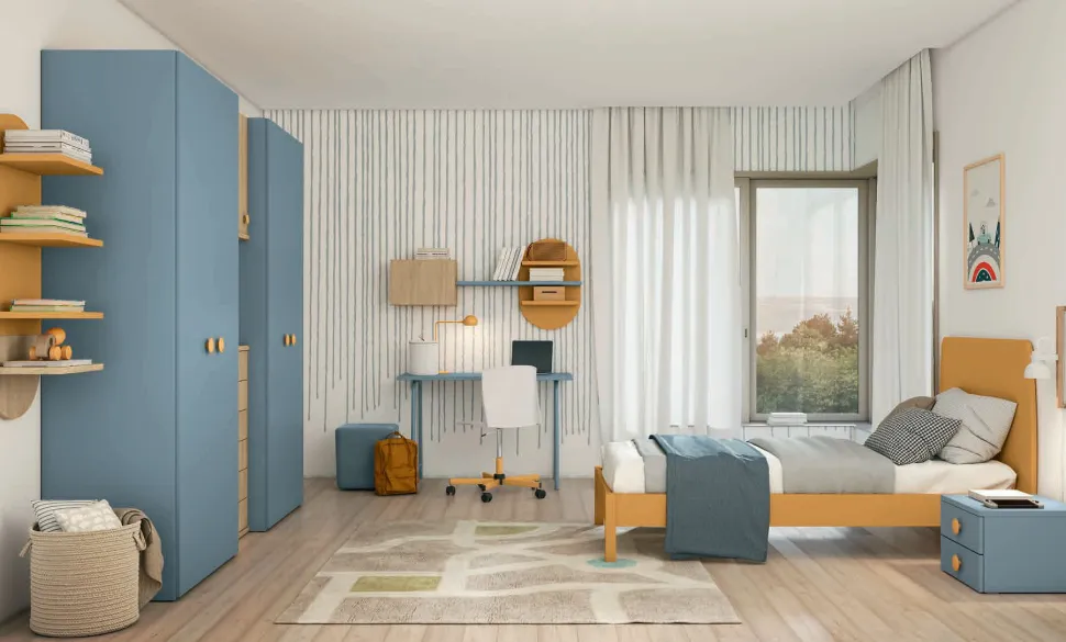 Armadio battente con modulo centrale con cassetti disponibile in 2 misure e 13 colori