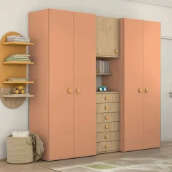 Armadio battente con modulo centrale con cassetti disponibile in 2 misure e 13 colori