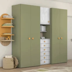 Armadio battente con modulo centrale con cassetti disponibile in 2 misure e 13 colori