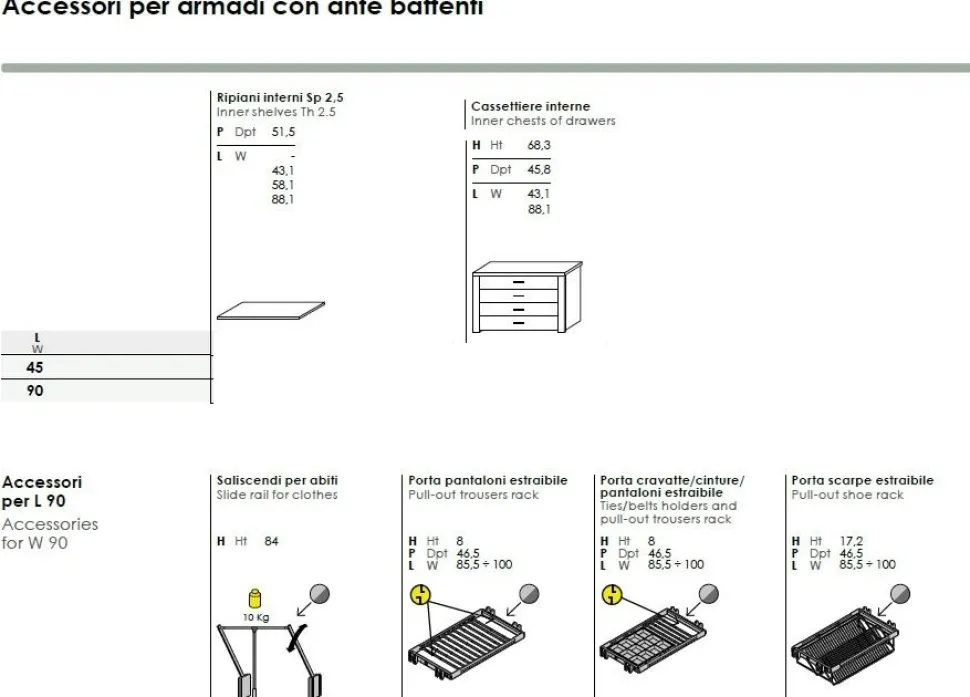 Armadio battente doppio modulo 3 ante con Zona Studio Sospesa in finitura Grigio Titanio in 15 colorazioni