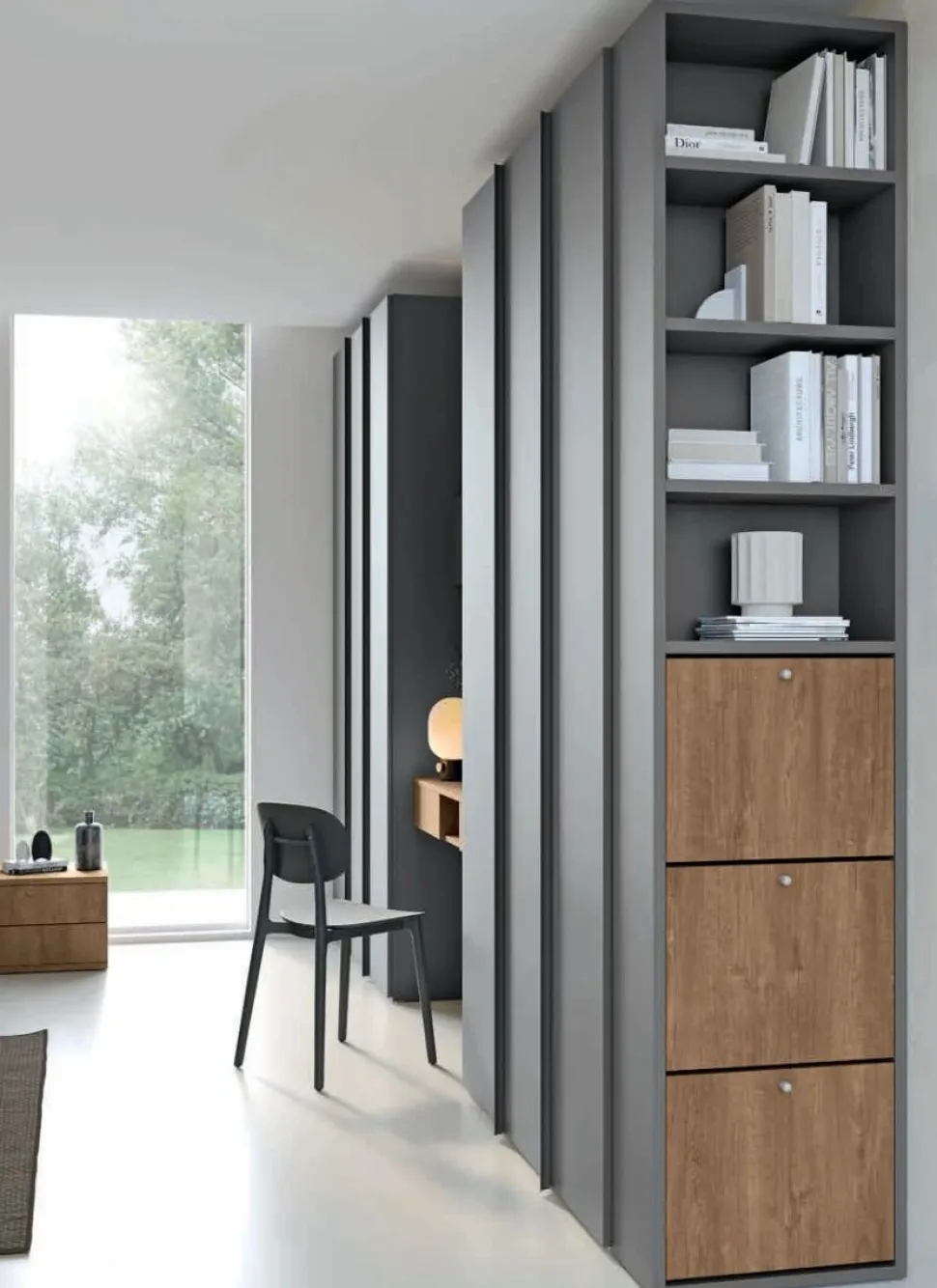 Armadio battente doppio modulo 3 ante con Zona Studio Sospesa in finitura Grigio Titanio in 15 colorazioni