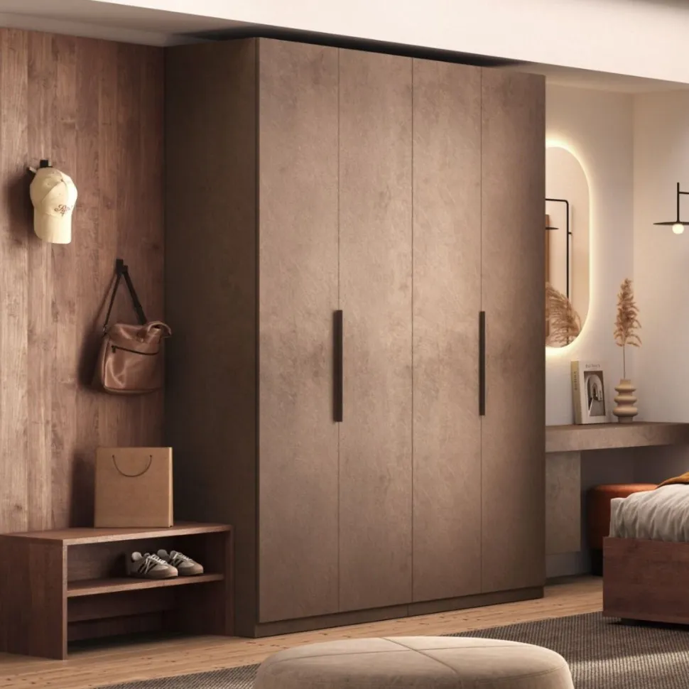 Armadio battente modulare moderno con maniglia in metallo Collezione Cheriè 5 Misure e 3 Finiture