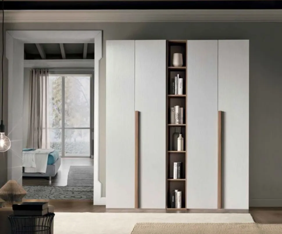 Armadio Berry 4 ante battenti con libreria linea Domino finitura Noce Naturale