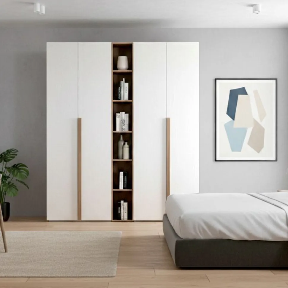 Armadio Berry 4 ante battenti con libreria linea Domino finitura Noce Naturale