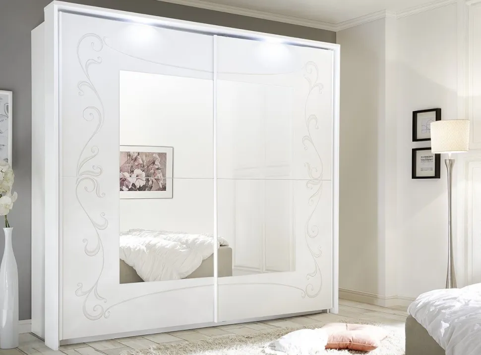 Armadio Bianco Opaco con serigrafia e 2 ante scorrevoli a specchio Tiny linea Essenza