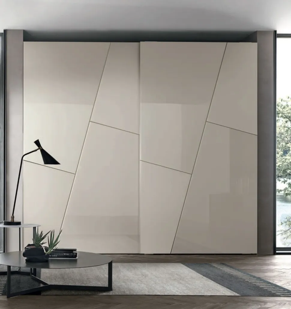 Armadio componibile ante scorrevoli con inserti in vetro Kristal disponibile in varie misure e colori
