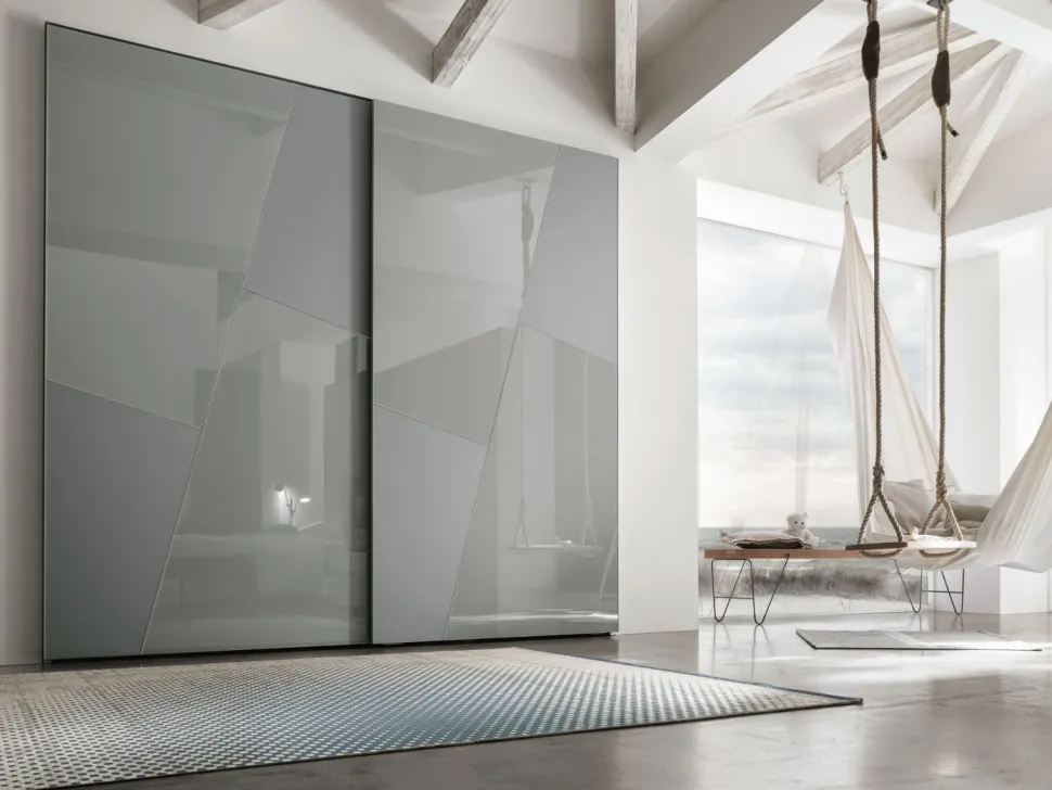 Armadio componibile ante scorrevoli con inserti in vetro Kristal disponibile in varie misure e colori