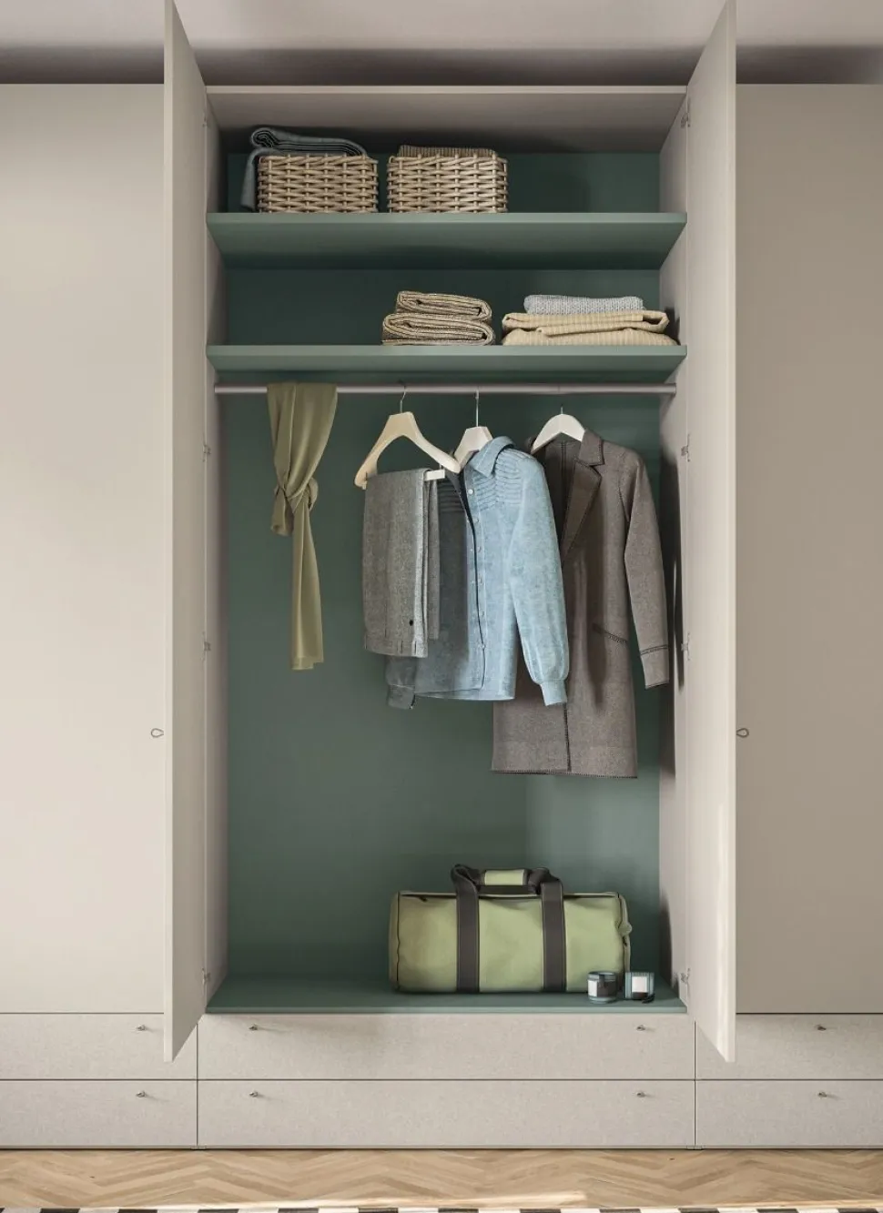 Armadio con ante battenti e cassetti Bull disponibile in 3 altezze linea Airone