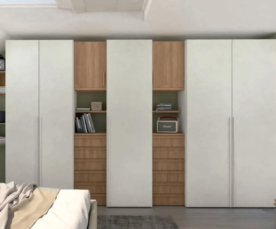 Armadio con ante battenti e moduli con cassetti disponibile in 2 misure e 13 colori
