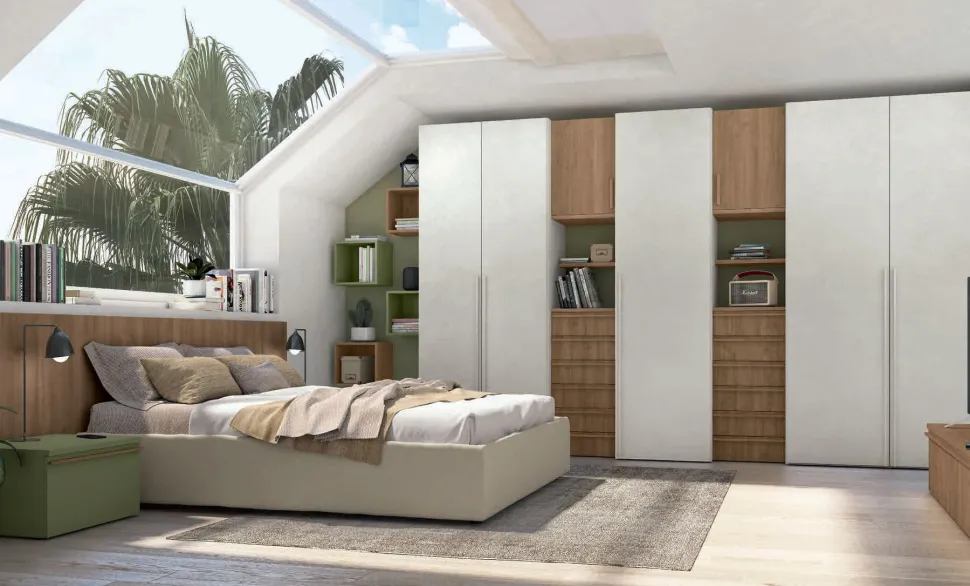 Armadio con ante battenti e moduli con cassetti disponibile in 2 misure e 13 colori