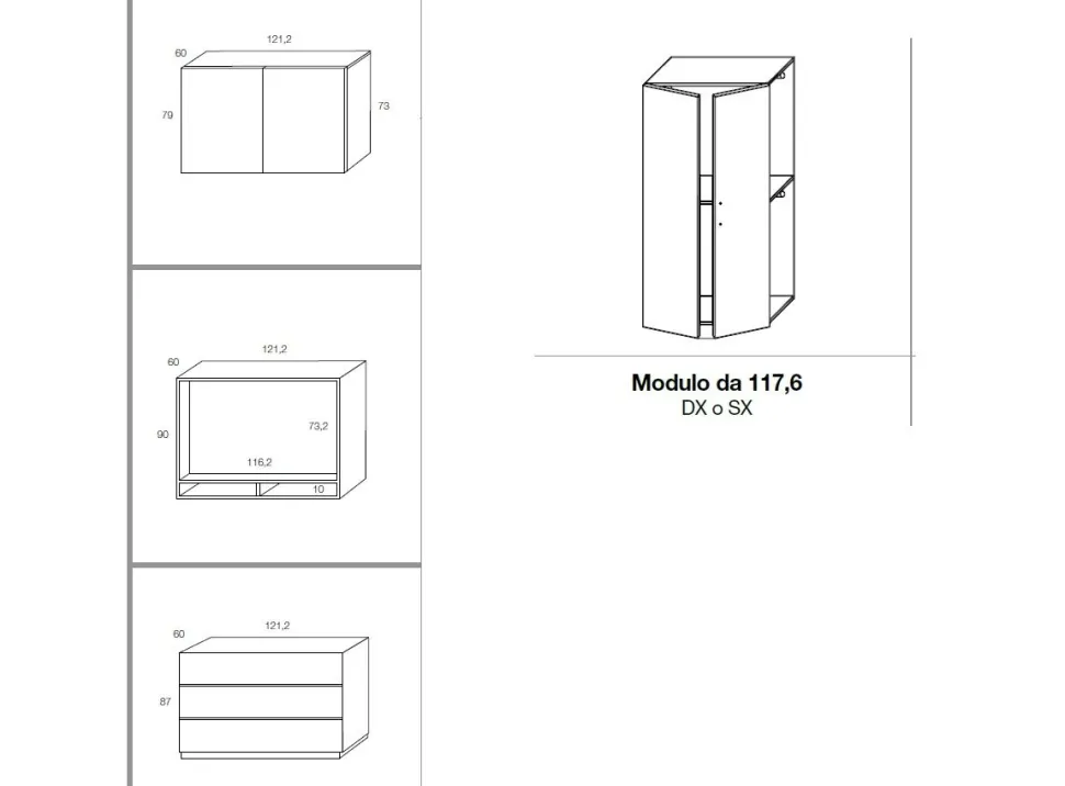 Armadio con ante battenti e vano girevole Porta Tv linea Domino disponibile in vari colori