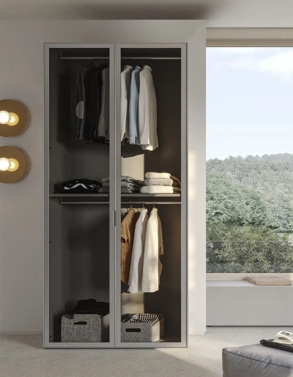 Armadio con 2 ante battenti in vetro e telaio in alluminio H 225.8 X L90 X P56 cm
