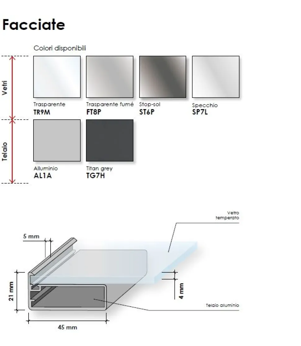 Armadio con 2 ante battenti in vetro e telaio in alluminio H 225.8 X L90 X P56 cm