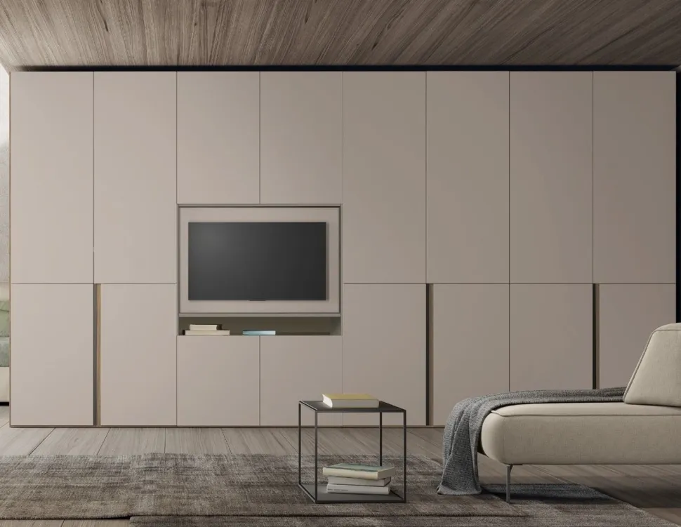 Armadio con maniglia a gola e vano Tv 10 ante battenti Teko disponibile in 2 misure e 20 colorazioni
