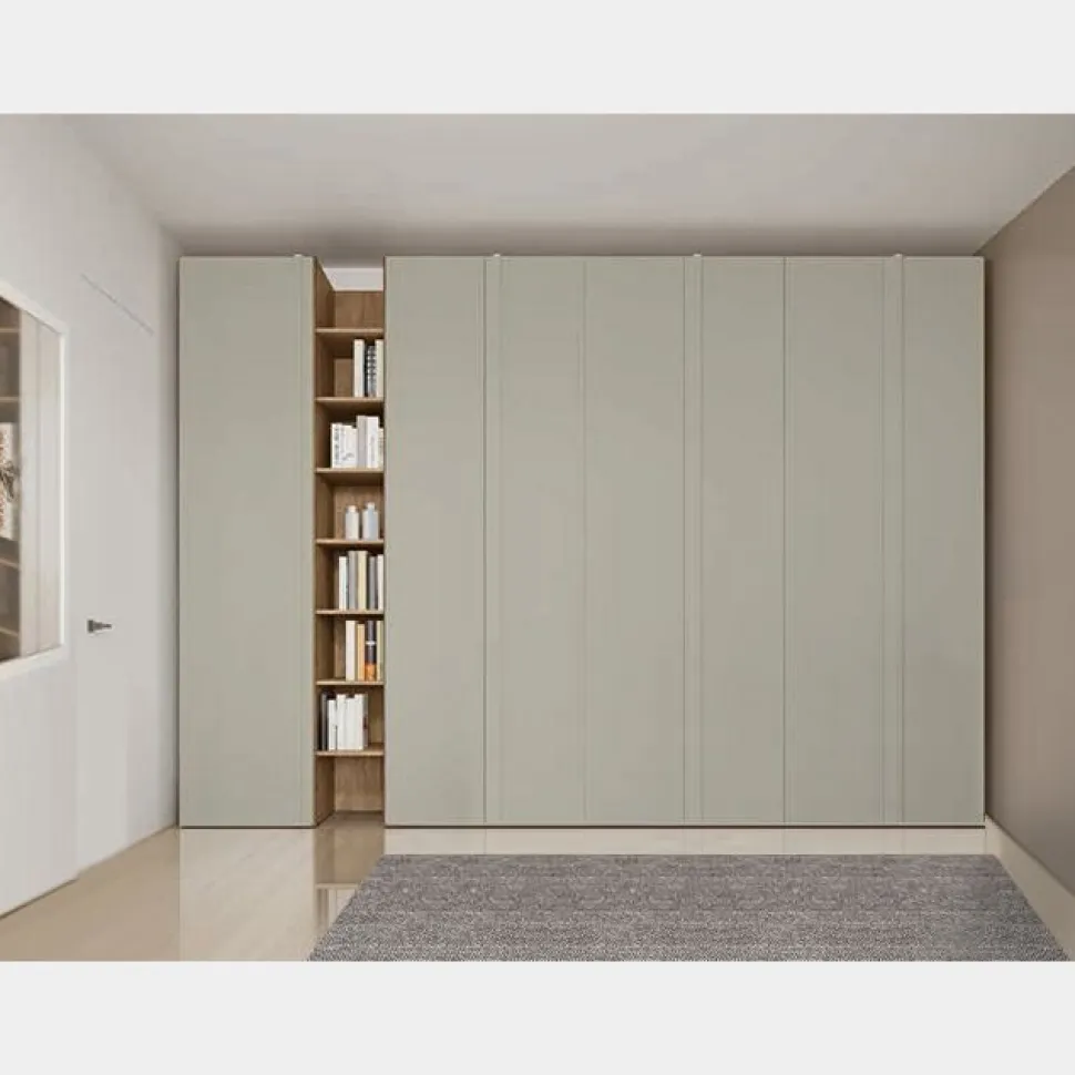 Armadio con maniglia a tutta altezza con ante battenti e libreria disponibile in 2 misure