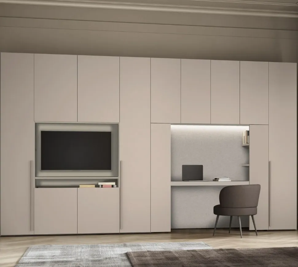 Armadio con scrivania e vano Tv 11 ante battenti linea Lotto disponibile in 2 misure e 20 colorazioni