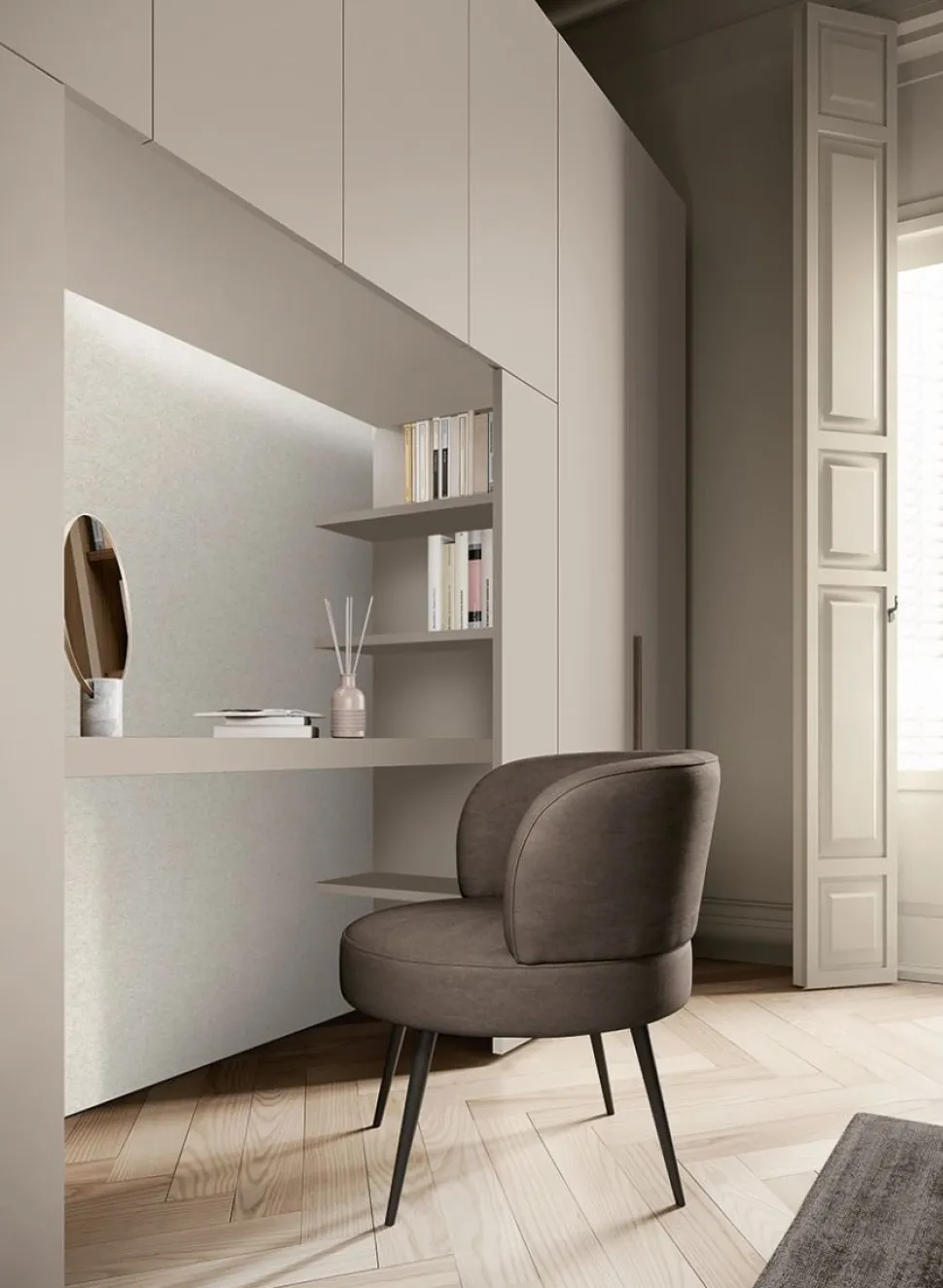 Armadio con scrivania e vano Tv 11 ante battenti linea Lotto disponibile in 2 misure e 20 colorazioni