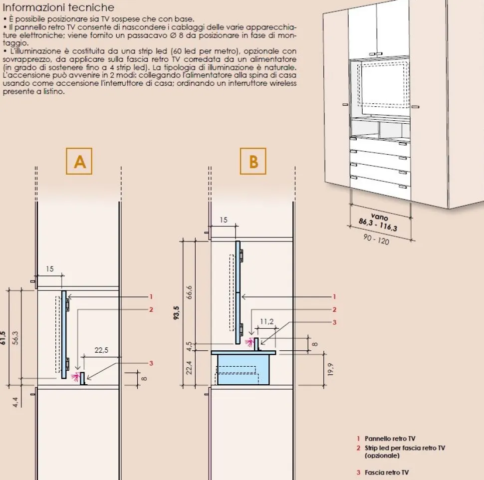 Armadio con vano tv 11 ante battenti e 4 cassetti Alex linea Lotto disponibile in 21 colorazioni